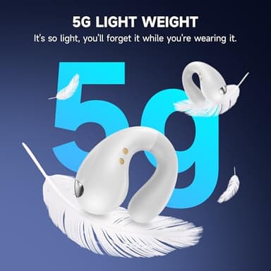 Open Ear Earbuds Wireless Bluetooth 5.3 Earphones, Flexible Clip On Ear buds with 36H Playtime LED Display Bone Conduction Headphones, Waterproof Light Weight Fit for Every Ear, Sport Frosted White - Image 5