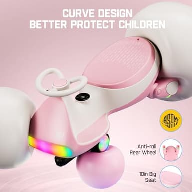 FanttikRide 12V N7 Ultra Electric Wiggle Car with Pedal, Kids Car, MagicMute Motor Swing Car, 2 Speeds, 9 Color Modes, Digital Display, Bluetooth, for Ages 3 and Up, 150 Lbs, Pinkish White - Image 8