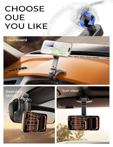LISEN for iPhone 17 Air for Magsafe 360 Degree Car Phone Holder, Dashboard Holder, Magnetic Holders for Car Dash, Clip Cell Cars Holders for Your Rearview Mirror, for iPhone 17 Pro Max 16 15 14 13 12 - Image 2