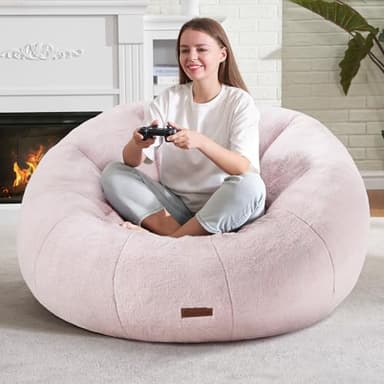 Hobestluk Bean Bag Chairs Large Bean Bag Couch for Adults Stuffed Sofa Chair Comfy Giant Bean Bag Chair with Spacious Design for Reading, Playing or Relaxing (Pink) - Image 3