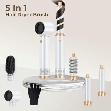 Hair Dryer Brush 5 in 1, Negative Ion Blow Dryer Brush Set Upgrade Hot Air Brush As A Gift for Straight/Curl/Drying/Smoothing Air Styler Curling Wrap Air Curler, Curling Iron Hair Styling Tools - Image 6