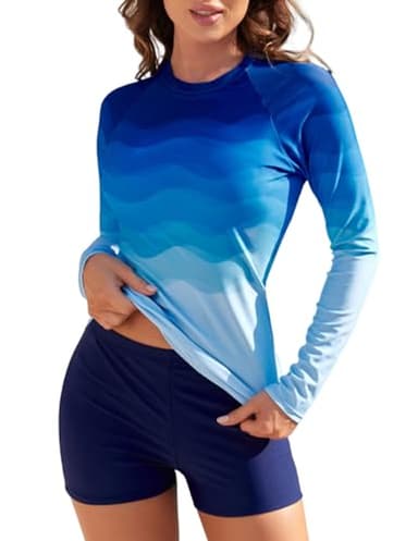 JASAMBAC Gradient Rash Guard for Women UPF 50+ Surf Swim Shirts Swimsuit with Removable Bra 2XL - Image 1