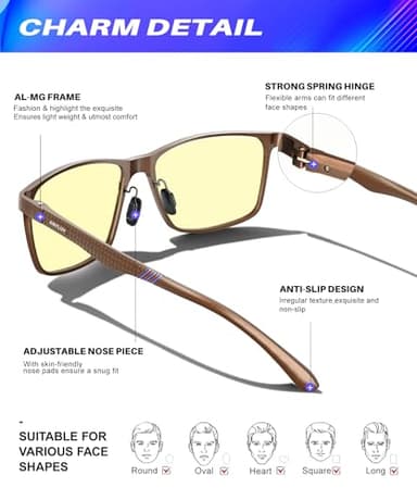 ANYLUV Blue Light Glasses Men/Women, Al-Mg Metal Computer Blue Light Blocking Glasses, Relieve Eyestrain and Eye Protection - Image 3