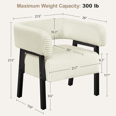 Yaheetech Corduroy Barrel Accent Chair Set of 2, Modern Upholstered Armchair with Solid Wood Legs, Cozy Leisure Chair with Pocket Coiled Seat for Living Room, Bedroom, Reading Nook Beige - Image 2