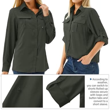 Toumett Women's UPF 50 Long Sleeve UV Sun Protection Safari Shirts Outdoor Quick Dry Fishing Hiking Travel Shirts(Amy Green,2XL,5071) - Image 4