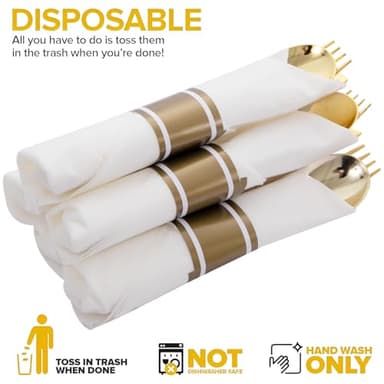 Joyido 200Guests Pre Rolled Gold Plastic Silverware Sets - Heavy Duty Gold Cutlery - Include 200 Pack Wrapped Disposable Utensils with Napkins for Parties & Dinners & Weddings - Image 7