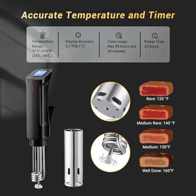 Inkbird WIFI Sous Vide Machine ISV-100W, 1000 Watts Sous-Vide Cooker Immersion Circulator with 14 Preset Recipes on APP & Calibration Function, Thermal Immersion, Fast-Heating with Timer |Best Gift - Image 6