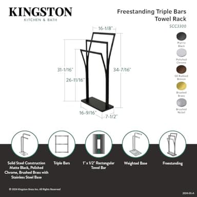 Kingston Brass SCC3300 Edenscape Freestanding Y-Style Towel-Rack, Matte Black 16.56 x 9.88 x 34.44 - Image 3
