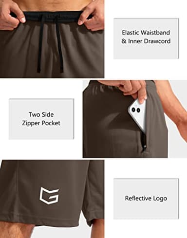 G Gradual Men's Basketball Shorts with Zipper Pockets Lightweight Quick Dry 11" Long Shorts for Men Athletic Gym(Brown,M) - Image 3