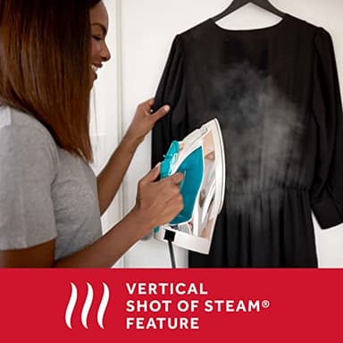 Sunbeam Turbo Steam Iron, 1400 Watt, Nonstick Ceramic Soleplate, Horizontal or Vertical Shot of Steam, Quick Heating, 3-Way Auto-Off, White and Chrome (Chrome/Teal) - Image 3