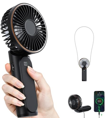 TUNISE Portable Handheld Fan, 4000mAh, 180 Adjustable, 6 Speed Wind, Display Electricity in Real Time, USB Rechargeable Foldable Personal Fan - Image 1