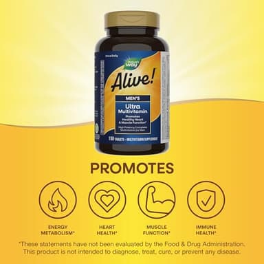Nature's Way Alive! Men's Daily Ultra Multivitamin, High Potency Formula, Promotes Heart & Muscle Function*, with Methylated Vitamin B12, Gluten Free, 150 Tablets - Image 3