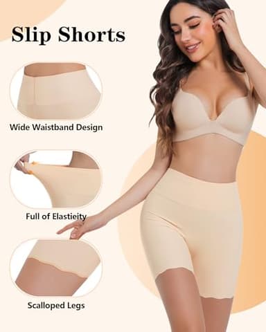 Blueinn High-Waisted Slip Shorts for Under Dresses Women Anti Chafing Cooling Shorts Boyshorts with Scalloped Bottom L Beige - Image 4