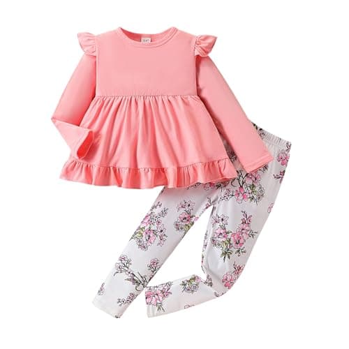 Ayzozuy Toddler Girl's Clothing High Low Long Sleeve Solid Color Top and Pants Girl's Fall/Winter Set (3-4T) - Image 1