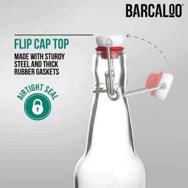 Barcaloo 12oz Flip Top Clear Glass Beer Bottles for Home Brewing - Set of 12 with Flip Caps for Beer and Wine Bottling - Family Owned American Business - Image 3