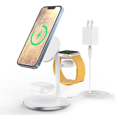 XooFly 3 in 1 Wireless Charging Station for Apple Devices, 15W Fast Wireless Mag-Safe Charger Stand with 20W Adapter for iPhone 17 16 15 14 13 12 Pro Max/Air/Plus/Pro/Mini,iWatch,AirPods (White) - Image 1