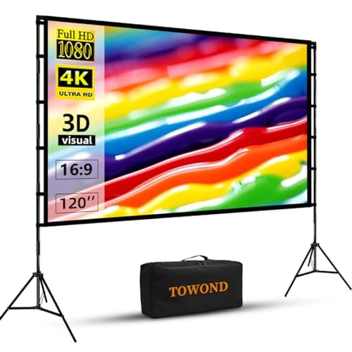 Projector Screen and Stand, Towond 120 inch Portable Projector Screen Indoor Outdoor Movie Screen 16:9 4K HD Wrinkle-Free Lightweight Projection Screen with Carry Bag for Backyard Movie Night - Image 1