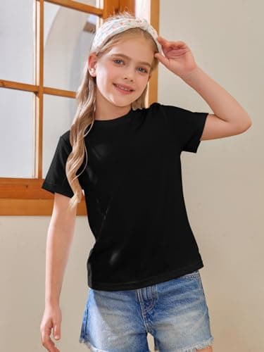 Girls Short Sleeve T Shirts Kids Summer Tops Crewneck Tees 5-14 Years Black - Image 3