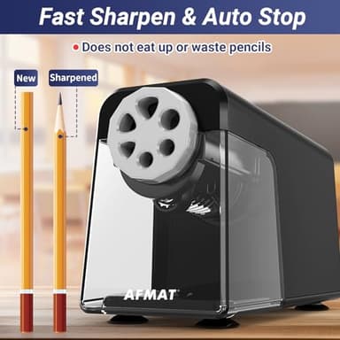 AFMAT PSX1 Electric Pencil Sharpener Heavy Duty, 6 Holes, Auto Stop Pencil Sharpeners for Classroom, Electric Sharpener for 6-11mm Colored Pencils, 7000 Sharpenings, Save Pencils, Black - Image 3