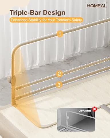 HOMEAL Bed Rail for Toddlers - 59"x24" Foldable Toddler Bed Rails for King, Queen, Twin, Full, Double Bed - Breathable Guard Rail for Toddlers with U-Shape Base, Grey, 1 Pack - Image 3