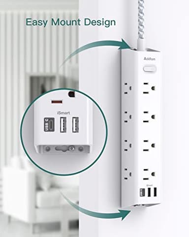 Surge Protector Power Strip - 10 FT Extension Cord, Power Strip with 12 Widely AC Outlet 3 USB, Flat Plug, Wall Mount Overload Protection, 1050J, Desk Charging Station for Home Office, ETL Listed - Image 5