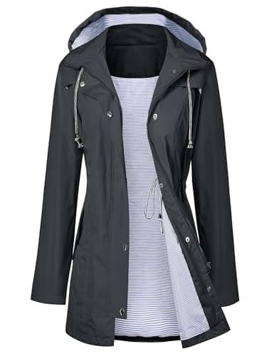 LOMON Raincoat Women Waterproof Long Hooded Trench Coats Lined Windbreaker Travel Jacket Deep Gray L - Image 1