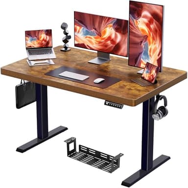 ErGear 48" x 24" Whole Piece Desktop Electric Standing Desk, Thick Height Adjustable Desk with 4 Height Memory, Home Office Computer Table with Cable Management Tray, Vintage Brown - Image 1