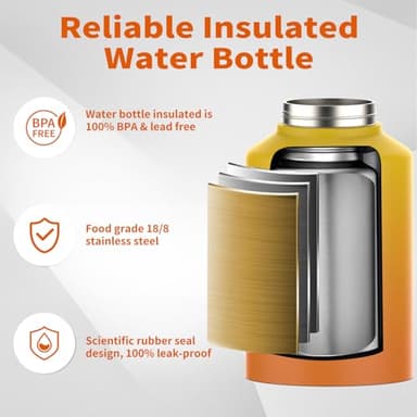 WATERSY 1 Gallon Water Bottle Insulated(Cold for 48 Hrs),BPA Free&Leak Proof,128oz Stainless Steel Water Jug,Big thermo,Large Water Bottle with Handle for Gym,Hiking,Camping&Travel,Gradual Yellow - Image 3