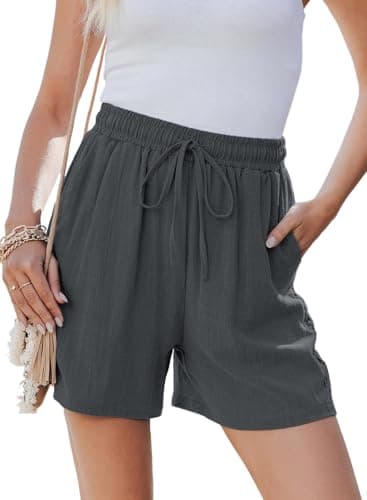 Dokotoo Womens Summer Shorts Grey Business Casual Dressy Linen Spring Outfits for Lady High Waisted with Pockets 2025 Trendy Boho Flowy Clothes Plus Size Large - Image 1