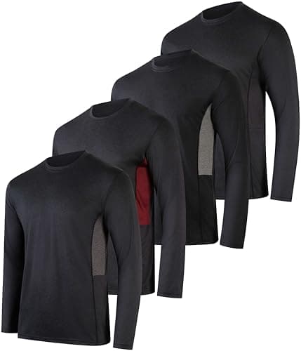 Real Essentials 4 Pack Mens Long Sleeve Shirts T-Shirt Fishing Athletic Workout Hiking UV UPF SPF Sun Protection Work Quick Dry Dri Fit Gym Tee Shirt Active Running Sport Tops Camisas Construction - Image 1