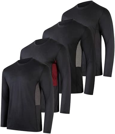 Real Essentials 4 Pack Mens Long Sleeve Shirts T-Shirt Fishing Athletic Workout Hiking UV UPF SPF Sun Protection Work Quick Dry Dri Fit Gym Tee Shirt Active Running Sport Tops Camisas Construction - Image 1