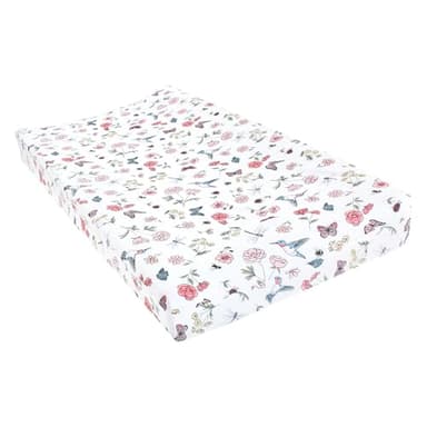 Hudson Baby Unisex Baby Cotton Changing Pad Cover, Hummingbird Garden, One Size - Image 1