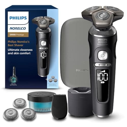 Philips Norelco Shaver Series 9000 Prestige, Wet and Dry Electric Shaver, Lift & Cut Shaving System, SenseIQ Technology, Precision Trimmer, Cleaning Pod, Premium Pouch, Black Matte, Model SP9840/90 - Image 1