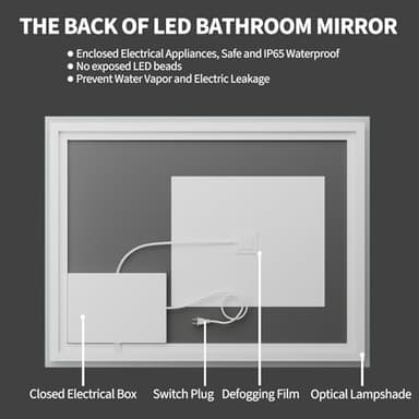 Koonmi 40"x30" LED Mirror for Bathroom, 90CRI Anti-Fog Vanity Mirror with Front and Backlight, Shatter-Proof Wall Mirror with Light, Easy Install Lighted Mirror for Modern Bathroom (IP67) - Image 7