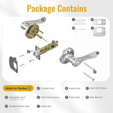 HOSOM 6 Pack Privacy Door Levers, Interior Door Handles for Bedroom and Bathroom, Wave Style Lever Handles Keyless, Satin Nickel Door Lock Reversible for Right & Left - Image 7