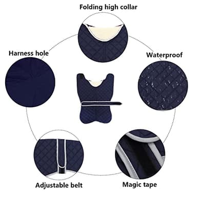 Warm Thermal Quilted Greyhound Coat with Harness Hole, Dog Winter Coat with Warm Fleece Lining, Outdoor Dog Apparel for Medium, Large Dog -Blue-XS - Image 5