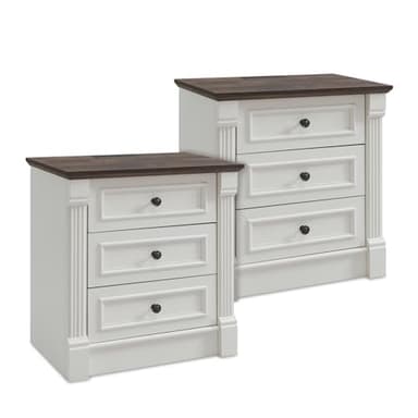 Aitjunz 26" Tall Farmhouse Nightstand Set of 2, 3 Drawers End Table w/Charging Station, 23.6" Wide Large Side Table w/Roman Column, Wood Rustic Sofa Table for Bedroom, White - Image 1