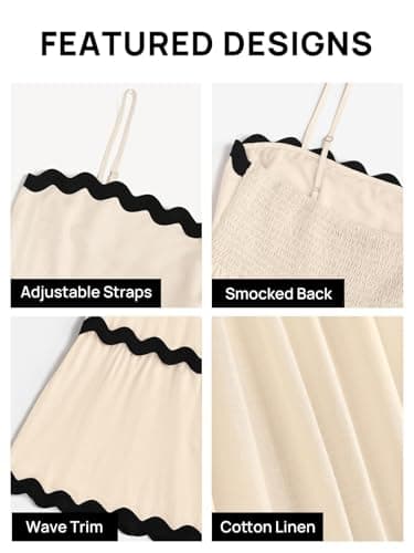ZESICA Women's 2025 Summer Spaghetti Straps Sleeveless Backless Sundress Flowy Smocked Lace Swing A Line Midi Dress,Apricot,Medium - Image 5
