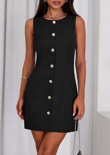 PRETTYGARDEN Work Dresses for Women 2025 Summer Business Formal Short Dress Sleeveless Button Down Elegant Office Outfits (Black,Small) - Image 8