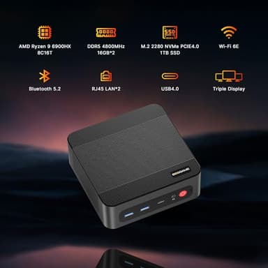 BOSGAME Gaming Mini Pc Ryzen 9 6900HX【Dual 2.5GbE LAN】 P3 Mini Computers Equiped Radeon 680M GPU 2400Mhz 32GB DDR5 & 1TB SSD, Wi-Fi 6E, BT5.2, USB 4(40Gbps), Office, Gaming, Meeting - Image 2