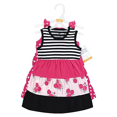 Hudson Baby Infant and Toddler Girl Cotton Dresses, Pink Black Roses, 0-3 Months - Image 2