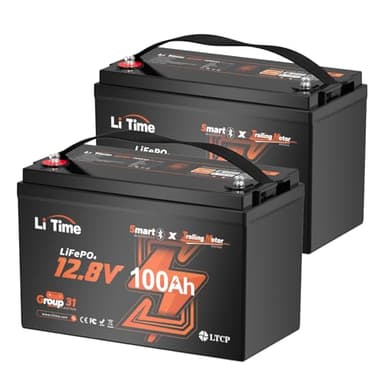 Litime 12V 100Ah Trolling Motors LiFePO4 Battery (Group 31), 12 Volt Bluetooth Lithium Batteries, Max. 15000 Deep Cycles, 100A BMS, Low-Temp Protection for Marine, Boat, Yacht, RV, Solar (2-Pack) - Image 1