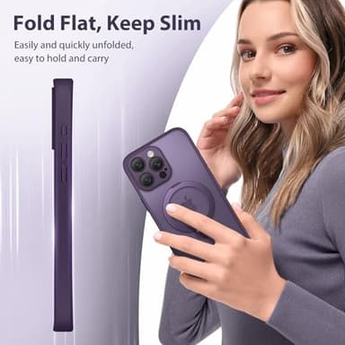 GolbinBox 360° Spin Magnetic Stand for iPhone 16 Pro Max Case, [Compatible with MagSafe] [Full Camera Protection] [16FT Military Drop Protection], Silm Translucent Matte Phone Case, Deep Purple - Image 8