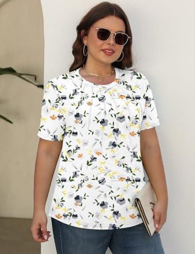 Kistore Women's Plus Size Loose Casual Summer Floral Clothes Short Sleeve Crew Neck Tunic Tops to Wear with Leggings 2XL - Image 6