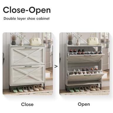 Maupvit Shoe Storage Cabinet with 2 Flip Drawers, Freestanding Organizer with Metal Legs for Entryway, Narrow Shoe Rack Cabinet, Beige - Image 5