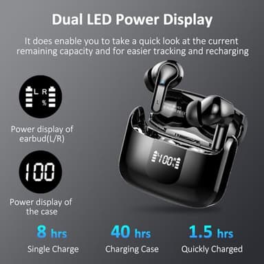 Wireless Earbuds, Bluetooth Headphones 2025 NEW Ear Buds 40H Bass Stereo in-Ear Earphones ENC Noise Cancelling 5.3 Earbuds with 4 HD Mic, USB-C LED Display IP7 Waterproof Sport Headset for Android iOS - Image 4