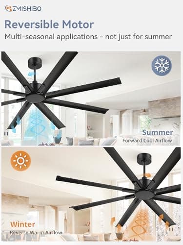 ZMISHIBO 72 Inch Ceiling Fan No Light, Large Black Ceiling Fan with Remote, Quiet DC Motor, and 6 Speeds, Indoor/Outdoor Industrial Ceiling Fans 8 Aluminum Blades for Patio, Garage, Shop, Black - Image 3