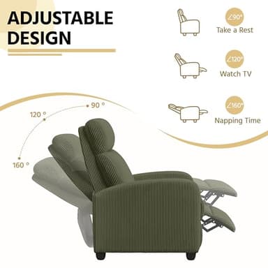 Yaheetech Corduroy Recliner Chair Single Sofa Home Theater Seating Adjustable Modern Reclining Chair for Living Room Bedroom Home Theater Dark Green - Image 4