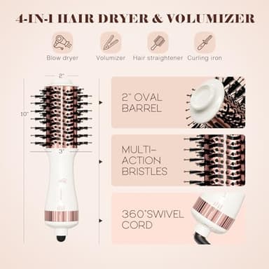 Travel Blow Dryer Brush in one, Dual Voltage Mini Hot Air Brush, Hair Trends Nano Titanium 2 Inch One Step Hair Dryer and Styler Volumizer Oval Shape - Image 4