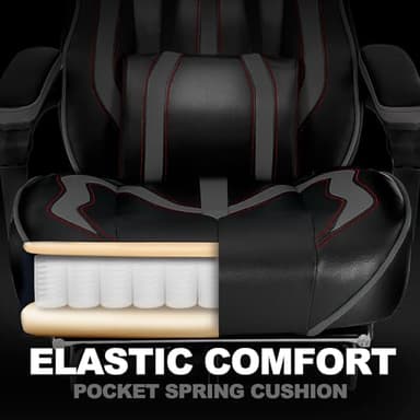 Vonesse Gaming Chair, Computer Office Chair with Footrest,Reclining Gaming Chairs for Adults, Big and Tall Ergonomic Gaming Chair with Lumbar Support (Gray/Black - Image 5